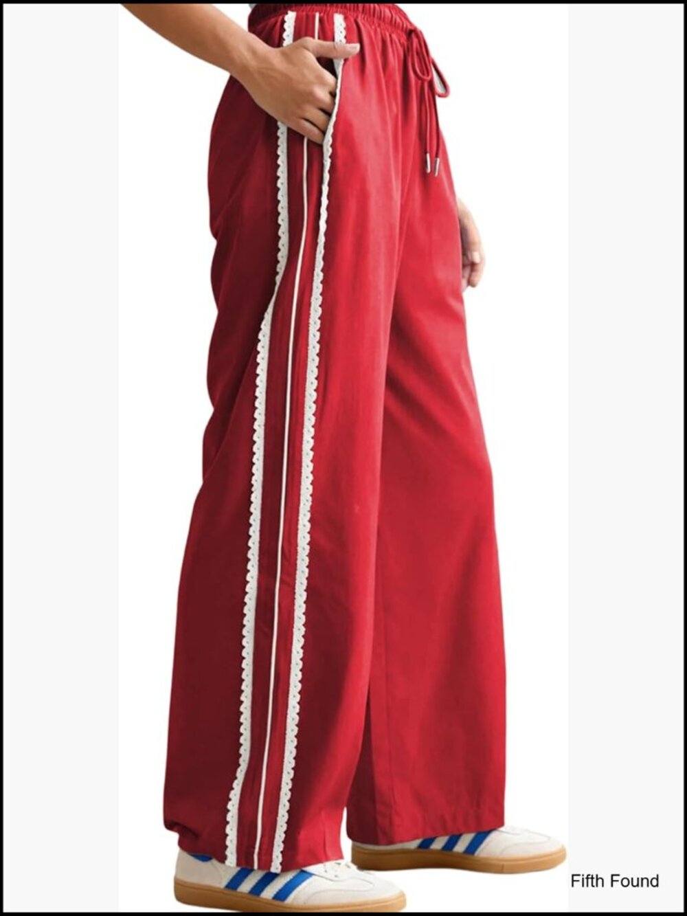 Wide Leg Sweatpants Side Stripe Crochet Slip on Drawstring Casual Pockets